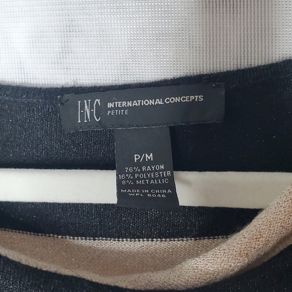 INC Black and Gold Metallic Striped Top - Picture 4 of 4